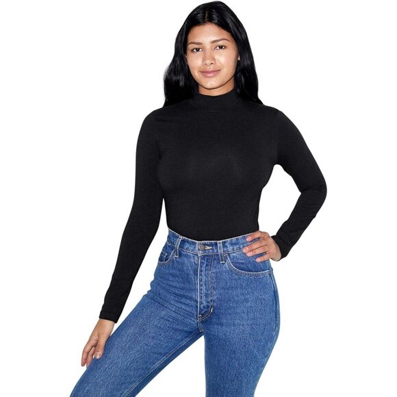 Tops - Women's Cotton Spandex Fitted Long Sleeve Turtleneck Knit Top